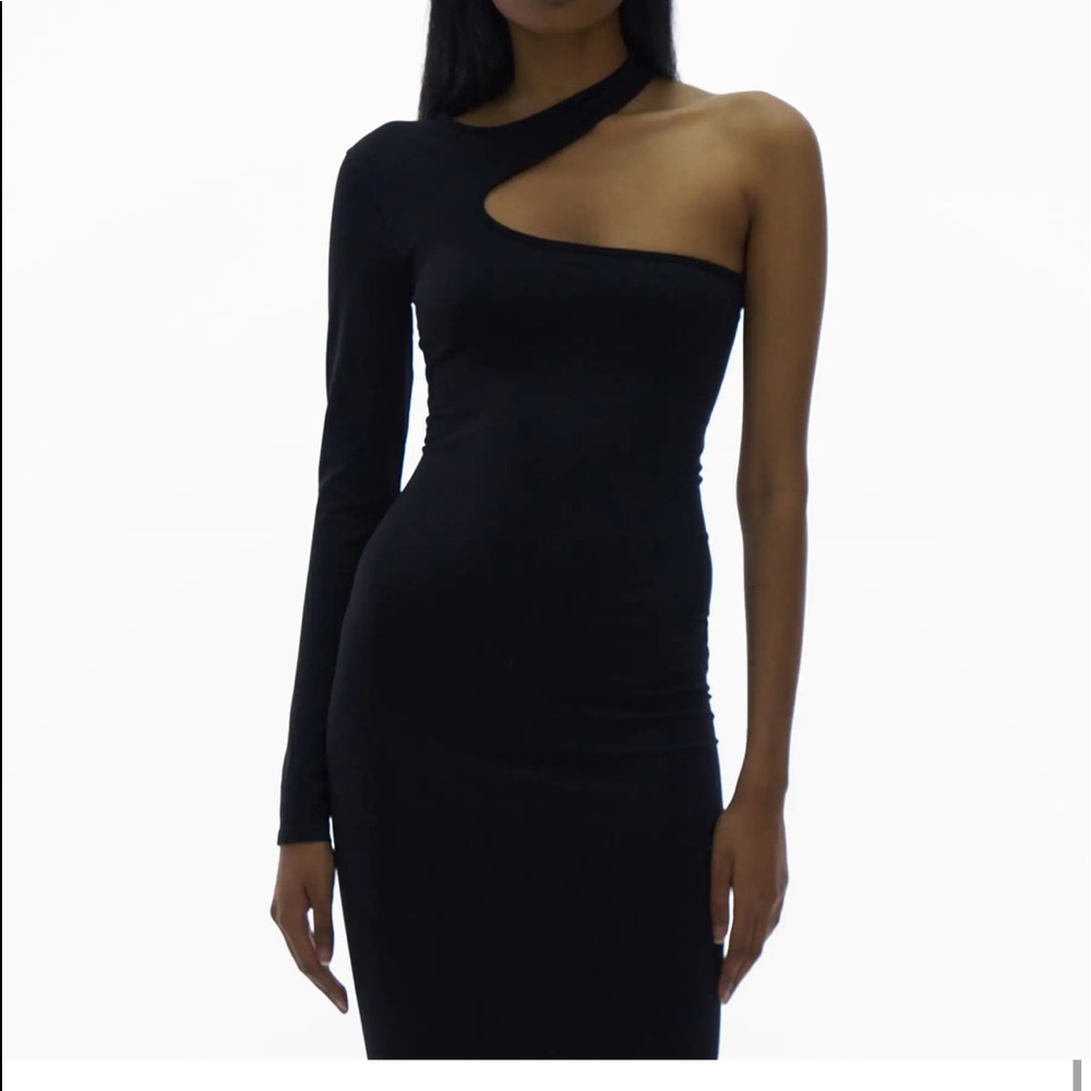 Core cutout asymmetrical single sleeve dress